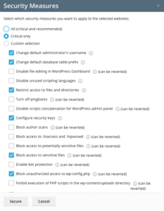 Security Measures WordPress site management